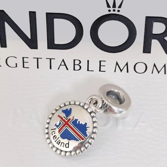 Pandora Iceland Flag Map Exclusive Travel Dangle Charm S925 Silver with box - Picture 1 of 8